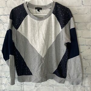 J Crew Pullover Color Block Long Sleeve Too Blue White Gray with Lace Size M